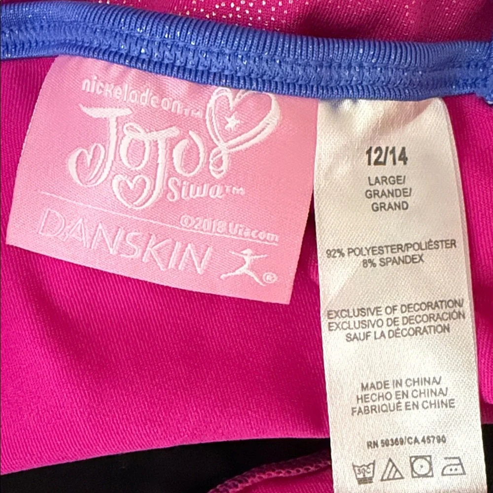 Danskin Jojo Siwa Girls Shimmery Pink Blue Black Leotard Size 12/14